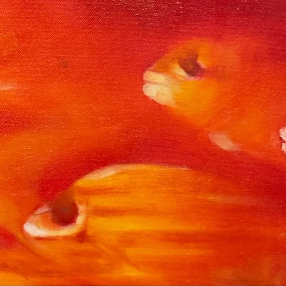 🆕 “Golden Harmony” School of Fish Original – 25.5”x26.5” Framed Oil on Canvas - Picture 16 of 16